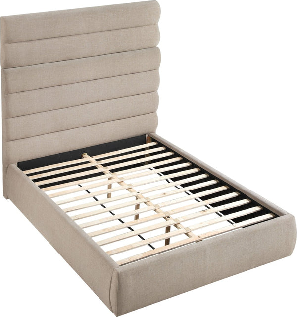 Meridian Furniture Adam Channel Tufted Linen Queen Bed with Adjustable Modular Headboard Panel B1255Beige-Q70