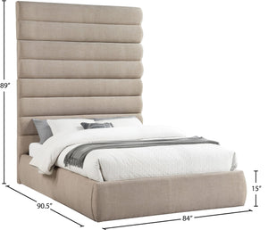 Meridian Furniture Adam Channel Tufted Upholstered Queen Bed with Adjustable Linen Fabric Headboard B1255Beige-Q90