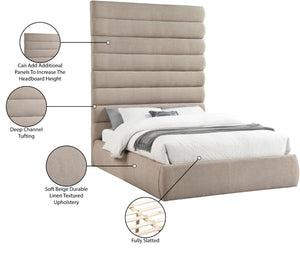 Meridian Furniture Adam Channel Tufted Upholstered Queen Bed with Adjustable Linen Fabric Headboard B1255Beige-Q90