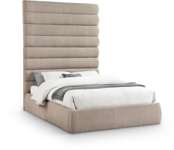 Meridian Furniture Adam Channel Tufted Upholstered Queen Bed with Adjustable Linen Fabric Headboard B1255Beige-Q90