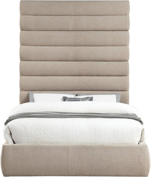 Meridian Furniture Adam Channel Tufted Upholstered Queen Bed with Adjustable Linen Fabric Headboard B1255Beige-Q90