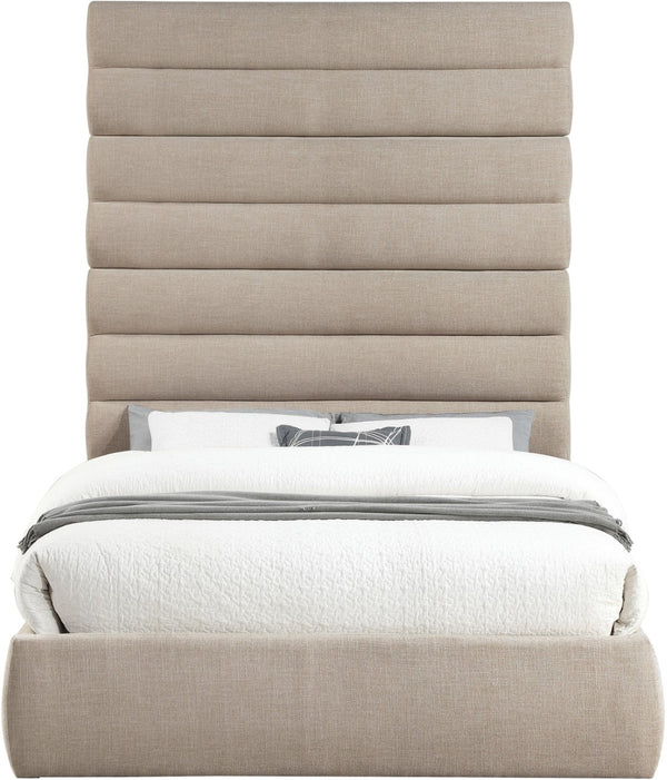 Meridian Furniture Adam Channel Tufted Upholstered Queen Bed with Adjustable Linen Fabric Headboard B1255Beige-Q90