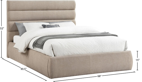 Meridian Furniture Adam Channel Tufted Queen Bed Linen Upholstered Headboard for Modern Bedrooms B1255Beige-Q