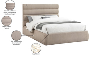 Meridian Furniture Adam Channel Tufted Queen Bed Linen Upholstered Headboard for Modern Bedrooms B1255Beige-Q