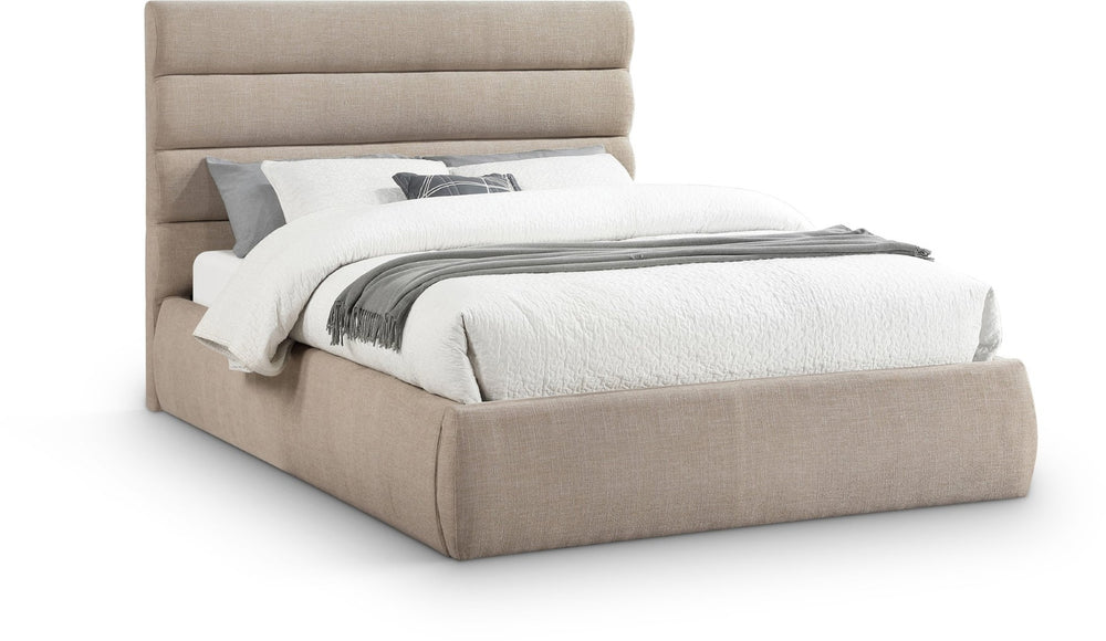 Meridian Furniture Adam Channel Tufted Queen Bed Linen Upholstered Headboard for Modern Bedrooms B1255Beige-Q
