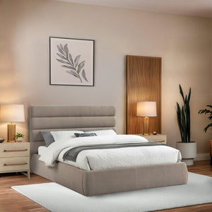 Meridian Furniture Adam Channel Tufted Queen Bed Linen Upholstered Headboard for Modern Bedrooms B1255Beige-Q