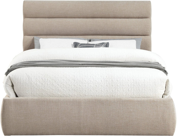 Meridian Furniture Adam Channel Tufted Queen Bed Linen Upholstered Headboard for Modern Bedrooms B1255Beige-Q