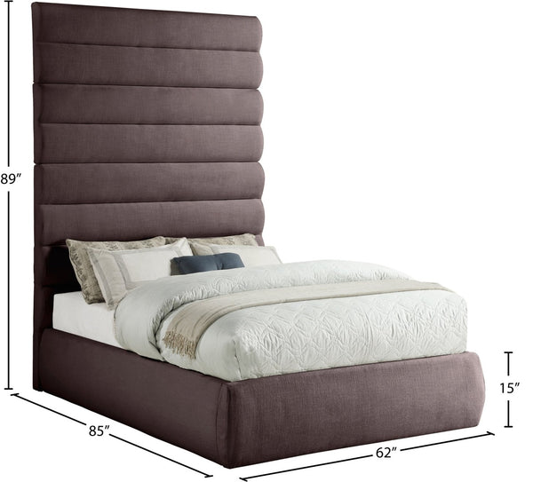 Meridian Furniture Adam Brown Channel Tufted Linen Upholstered Full Bed with Tall Architectural Headboard B1255Brown-F90