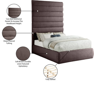 Meridian Furniture Adam Brown Channel Tufted Linen Upholstered Full Bed with Tall Architectural Headboard B1255Brown-F90