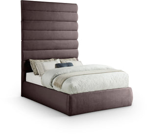 Meridian Furniture Adam Brown Channel Tufted Linen Upholstered Full Bed with Tall Architectural Headboard B1255Brown-F90