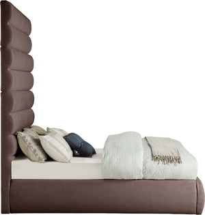 Meridian Furniture Adam Brown Channel Tufted Linen Upholstered Full Bed with Tall Architectural Headboard B1255Brown-F90
