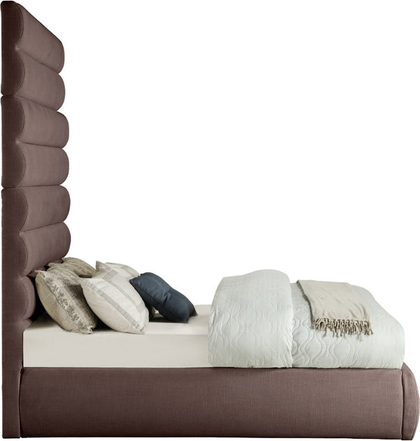 Meridian Furniture Adam Brown Channel Tufted Linen Upholstered Full Bed with Tall Architectural Headboard B1255Brown-F90
