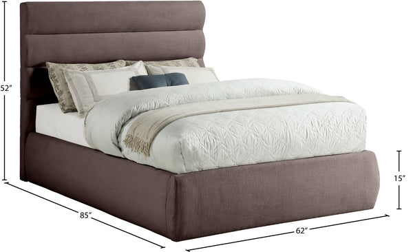 Meridian Furniture Adam Brown Channel Tufted Linen Upholstered Full Bed with Modular Headboard Panel B1255Brown-F