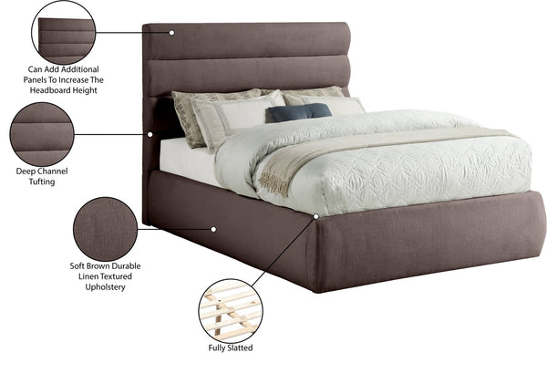 Meridian Furniture Adam Brown Channel Tufted Linen Upholstered Full Bed with Modular Headboard Panel B1255Brown-F