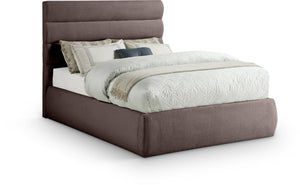 Meridian Furniture Adam Brown Channel Tufted Linen Upholstered Full Bed with Modular Headboard Panel B1255Brown-F