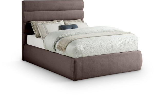 Meridian Furniture Adam Brown Channel Tufted Linen Upholstered Full Bed with Modular Headboard Panel B1255Brown-F