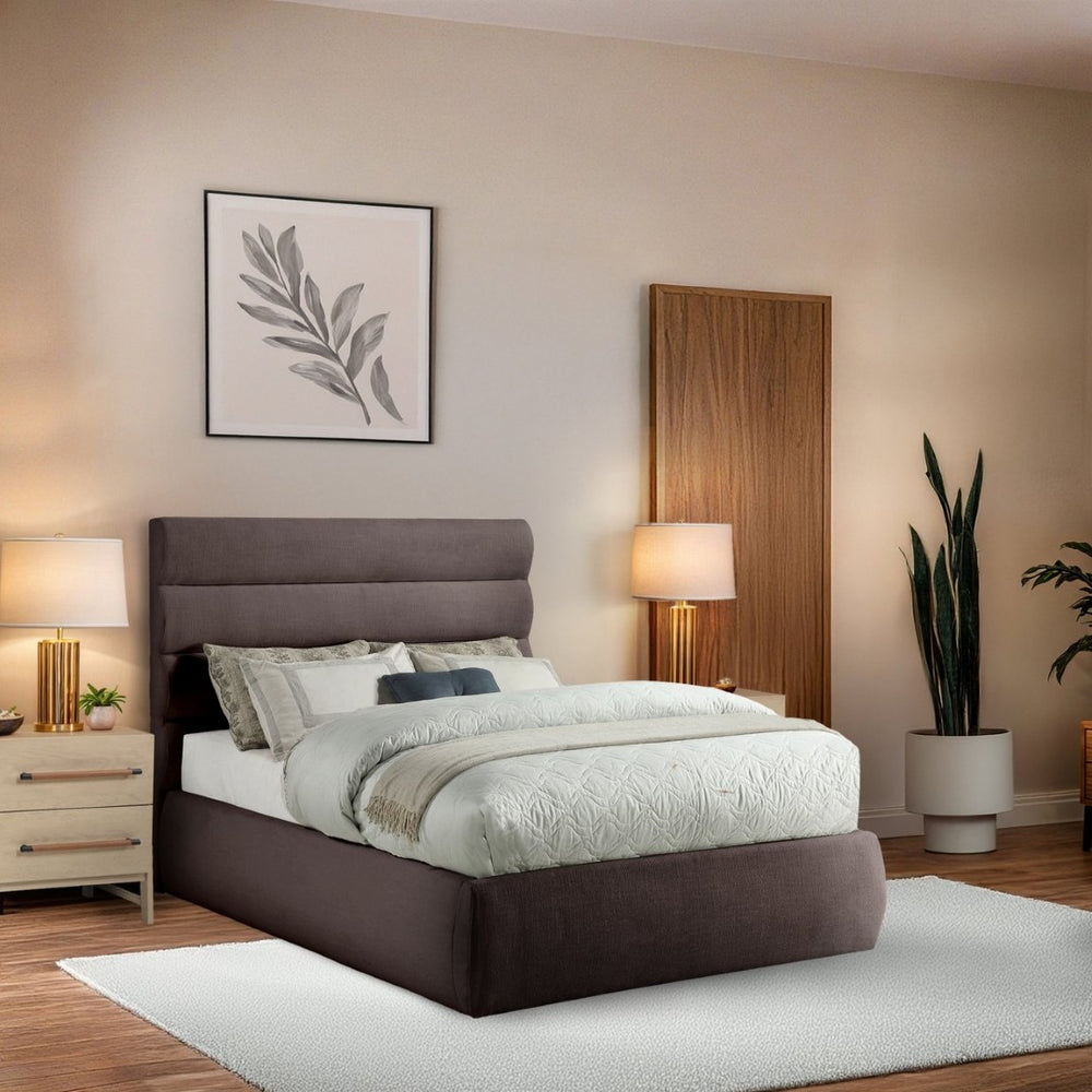 Meridian Furniture Adam Brown Channel Tufted Linen Upholstered Full Bed with Modular Headboard Panel B1255Brown-F