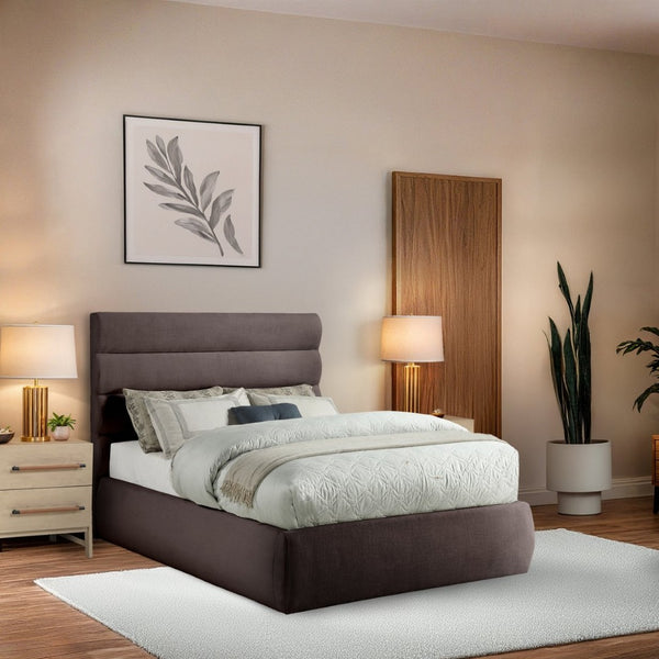 Meridian Furniture Adam Brown Channel Tufted Linen Upholstered Full Bed with Modular Headboard Panel B1255Brown-F