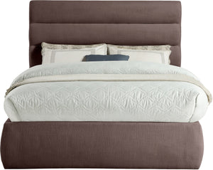 Meridian Furniture Adam Brown Channel Tufted Linen Upholstered Full Bed with Modular Headboard Panel B1255Brown-F
