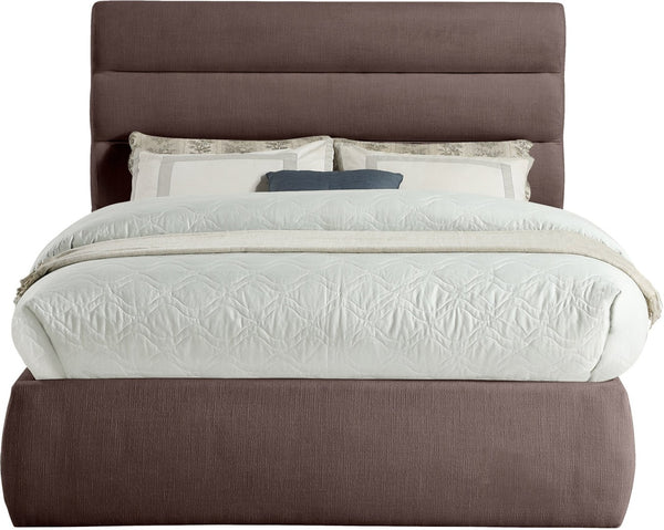 Meridian Furniture Adam Brown Channel Tufted Linen Upholstered Full Bed with Modular Headboard Panel B1255Brown-F