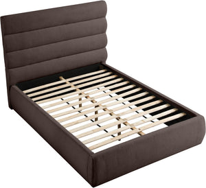 Meridian Furniture Adam Brown Channel Tufted Linen Upholstered Full Bed with Modular Headboard Panel B1255Brown-F