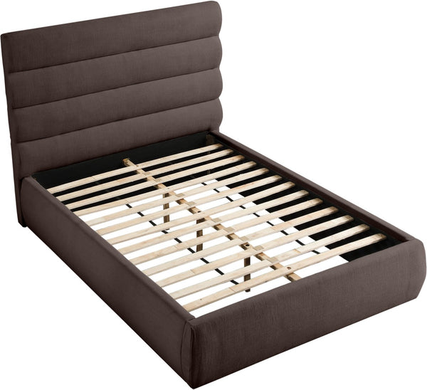 Meridian Furniture Adam Brown Channel Tufted Linen Upholstered Full Bed with Modular Headboard Panel B1255Brown-F