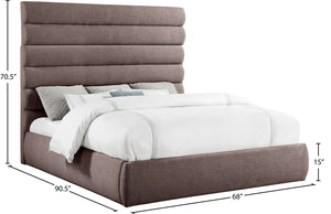 Meridian Furniture Adam Brown Channel Tufted Linen King Bed with Adjustable Modular Headboard Panel B1255Brown-K70