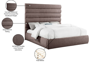 Meridian Furniture Adam Brown Channel Tufted Linen King Bed with Adjustable Modular Headboard Panel B1255Brown-K70