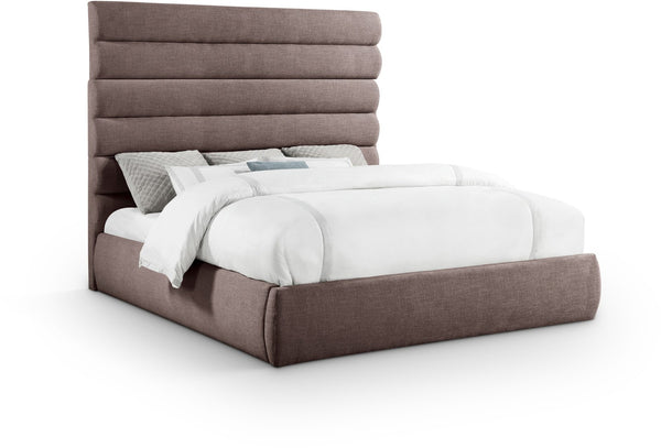 Meridian Furniture Adam Brown Channel Tufted Linen King Bed with Adjustable Modular Headboard Panel B1255Brown-K70