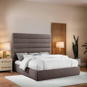 Meridian Furniture Adam Brown Channel Tufted Linen King Bed with Adjustable Modular Headboard Panel B1255Brown-K70