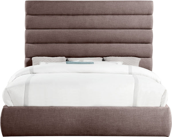 Meridian Furniture Adam Brown Channel Tufted Linen King Bed with Adjustable Modular Headboard Panel B1255Brown-K70