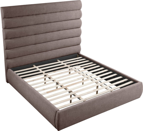Meridian Furniture Adam Brown Channel Tufted Linen King Bed with Adjustable Modular Headboard Panel B1255Brown-K70