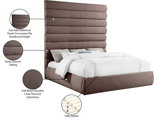Meridian Furniture Adam Brown Channel Tufted Upholstered King Bed with Modular Linen Headboard B1255Brown-K90