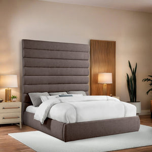 Meridian Furniture Adam Brown Channel Tufted Upholstered King Bed with Modular Linen Headboard B1255Brown-K90