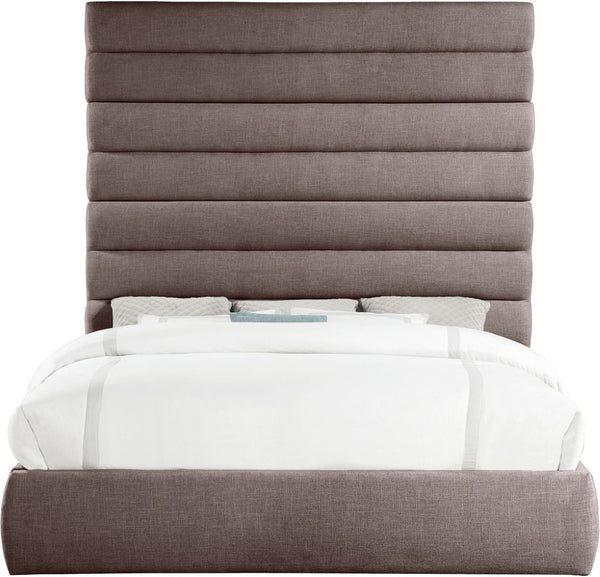 Meridian Furniture Adam Brown Channel Tufted Upholstered King Bed with Modular Linen Headboard B1255Brown-K90