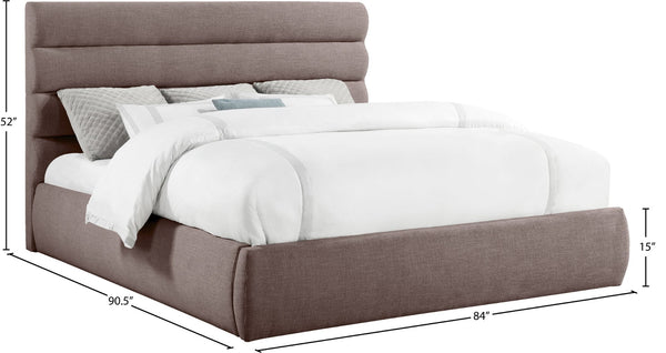 Meridian Furniture Adam Brown Channel Tufted Linen King Bed with Modular Headboard for Bedroom B1255Brown-K