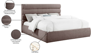 Meridian Furniture Adam Brown Channel Tufted Linen King Bed with Modular Headboard for Bedroom B1255Brown-K