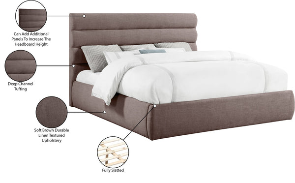 Meridian Furniture Adam Brown Channel Tufted Linen King Bed with Modular Headboard for Bedroom B1255Brown-K