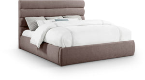 Meridian Furniture Adam Brown Channel Tufted Linen King Bed with Modular Headboard for Bedroom B1255Brown-K