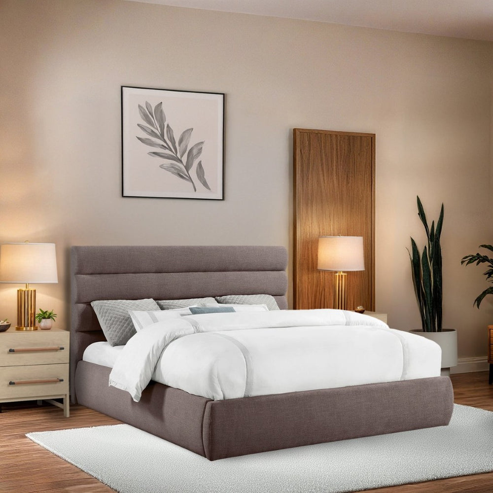 Meridian Furniture Adam Brown Channel Tufted Linen King Bed with Modular Headboard for Bedroom B1255Brown-K