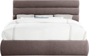 Meridian Furniture Adam Brown Channel Tufted Linen King Bed with Modular Headboard for Bedroom B1255Brown-K