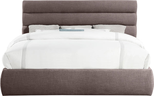 Meridian Furniture Adam Brown Channel Tufted Linen King Bed with Modular Headboard for Bedroom B1255Brown-K