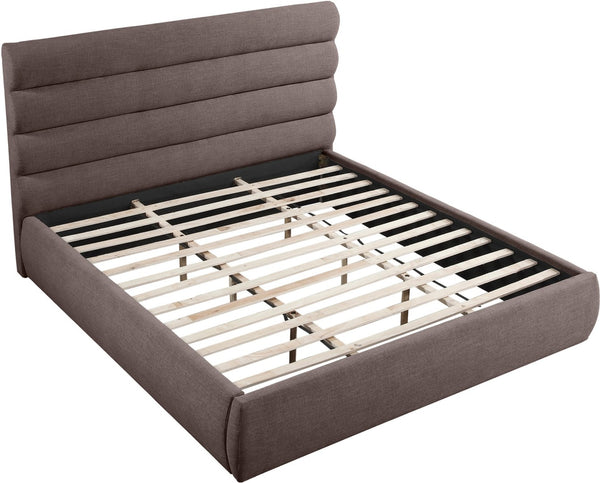 Meridian Furniture Adam Brown Channel Tufted Linen King Bed with Modular Headboard for Bedroom B1255Brown-K