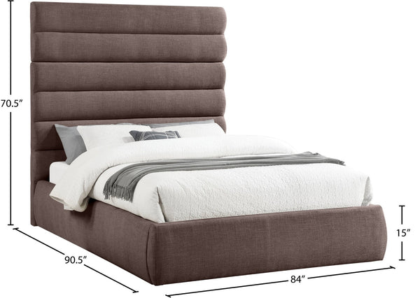 Meridian Furniture Adam Brown Channel Tufted Linen Queen Bed with Modular Headboard for Bedroom B1255Brown-Q70