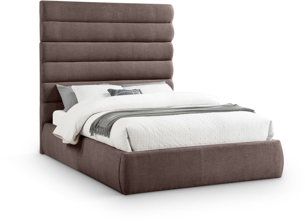 Meridian Furniture Adam Brown Channel Tufted Linen Queen Bed with Modular Headboard for Bedroom B1255Brown-Q70