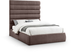 Meridian Furniture Adam Brown Channel Tufted Linen Queen Bed with Modular Headboard for Bedroom B1255Brown-Q70