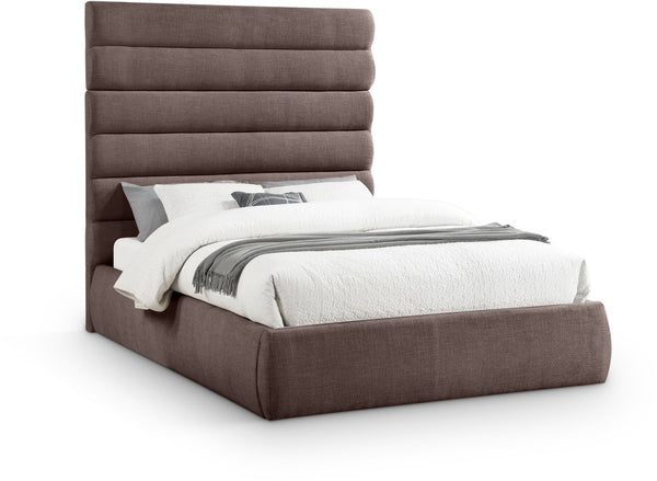 Meridian Furniture Adam Brown Channel Tufted Linen Queen Bed with Modular Headboard for Bedroom B1255Brown-Q70