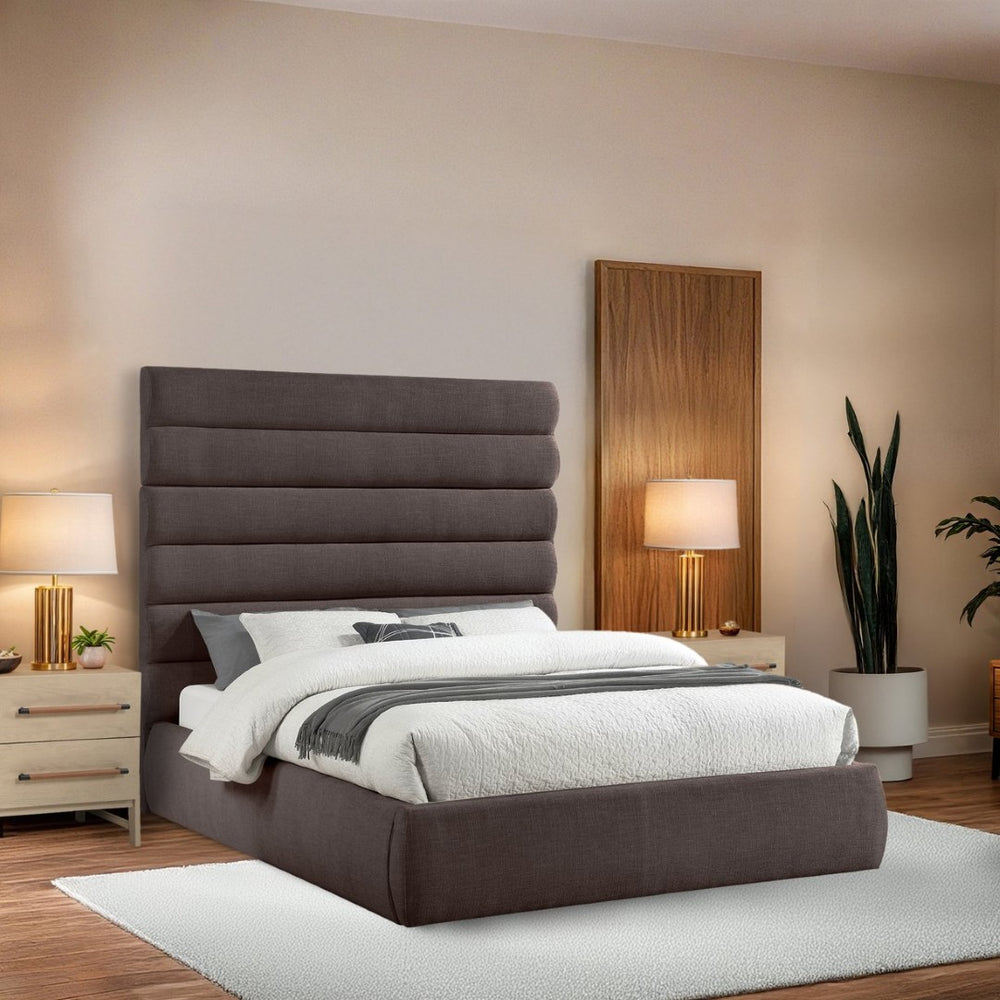 Meridian Furniture Adam Brown Channel Tufted Linen Queen Bed with Modular Headboard for Bedroom B1255Brown-Q70