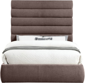 Meridian Furniture Adam Brown Channel Tufted Linen Queen Bed with Modular Headboard for Bedroom B1255Brown-Q70