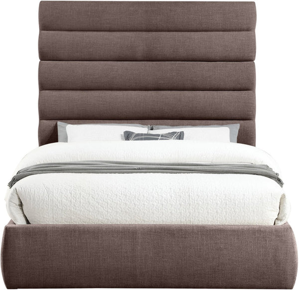 Meridian Furniture Adam Brown Channel Tufted Linen Queen Bed with Modular Headboard for Bedroom B1255Brown-Q70